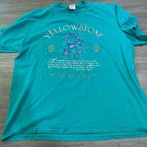 Vintage y2k Yellowstone national park blue wildflower jerzees t shirt size xl ma